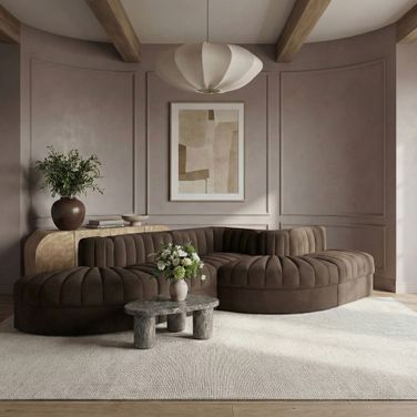 Rummi Velvet Performance Fabric Upholstered 5-Piece Modular Sectional In Brown
