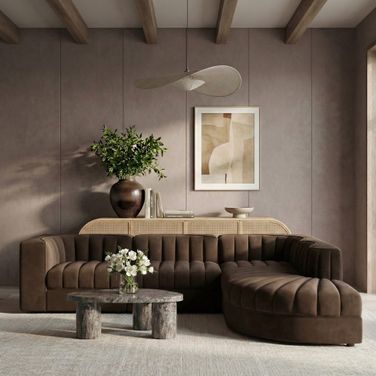 Rummi Velvet Performance Fabric Upholstered 5-Piece Modular Sectional In Brown