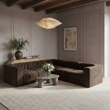Rummi Velvet Performance Fabric Upholstered 5-Piece Modular Sectional In Brown
