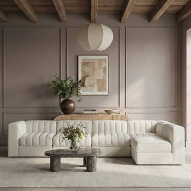 Rummi Velvet Performance Fabric Upholstered 5-Piece Modular Sectional In Cream