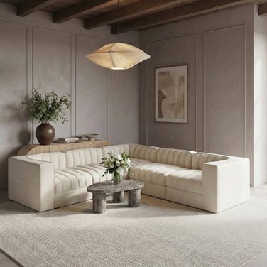 Rummi Velvet Performance Fabric Upholstered 5-Piece Modular Sectional In Cream