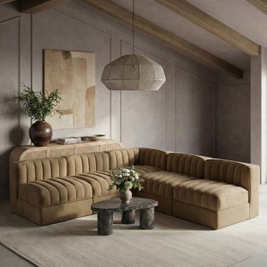 Rummi Velvet Performance Fabric Upholstered 5-Piece Modular Sectional In Saddle