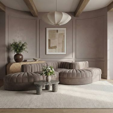 Rummi Velvet Performance Fabric Upholstered 5-Piece Modular Sectional In Taupe