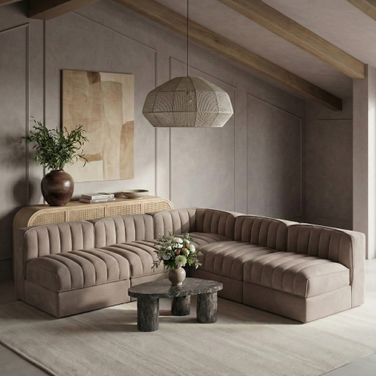 Rummi Velvet Performance Fabric Upholstered 5-Piece Modular Sectional In Taupe