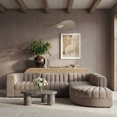 Rummi Velvet Performance Fabric Upholstered 5-Piece Modular Sectional In Taupe