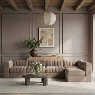 Rummi Velvet Performance Fabric Upholstered 5-Piece Modular Sectional In Taupe