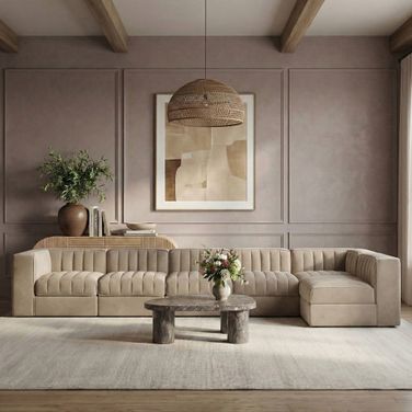 Rummi Velvet Performance Fabric Upholstered 6-Piece Modular Sectional In Beige