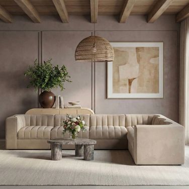 Rummi Velvet Performance Fabric Upholstered 6-Piece Modular Sectional In Beige