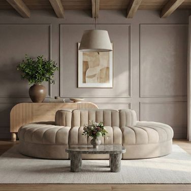 Rummi Velvet Performance Fabric Upholstered 6-Piece Modular Sectional In Beige
