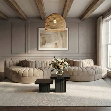 Rummi Velvet Performance Fabric Upholstered 6-Piece Modular Sectional In Beige