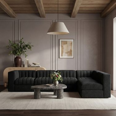 Rummi Velvet Performance Fabric Upholstered 6-Piece Modular Sectional In Black