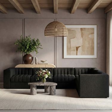 Rummi Velvet Performance Fabric Upholstered 6-Piece Modular Sectional In Black