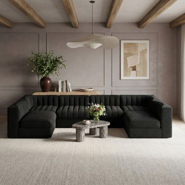 Rummi Velvet Performance Fabric Upholstered 6-Piece Modular Sectional In Black