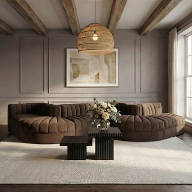 Rummi Velvet Performance Fabric Upholstered 6-Piece Modular Sectional In Brown