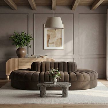 Rummi Velvet Performance Fabric Upholstered 6-Piece Modular Sectional In Brown