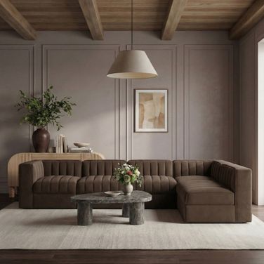 Rummi Velvet Performance Fabric Upholstered 6-Piece Modular Sectional In Brown