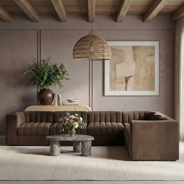 Rummi Velvet Performance Fabric Upholstered 6-Piece Modular Sectional In Brown