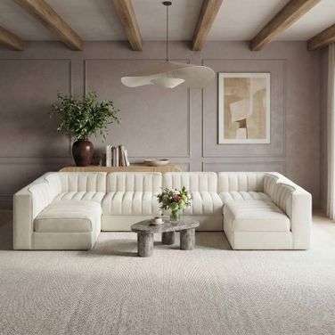 Rummi Velvet Performance Fabric Upholstered 6-Piece Modular Sectional In Cream