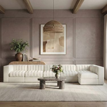 Rummi Velvet Performance Fabric Upholstered 6-Piece Modular Sectional In Cream
