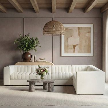 Rummi Velvet Performance Fabric Upholstered 6-Piece Modular Sectional In Cream