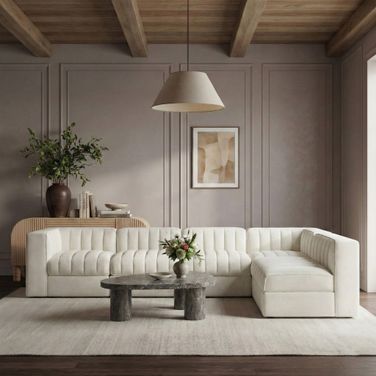 Rummi Velvet Performance Fabric Upholstered 6-Piece Modular Sectional In Cream