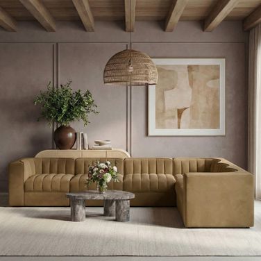 Rummi Velvet Performance Fabric Upholstered 6-Piece Modular Sectional In Saddle