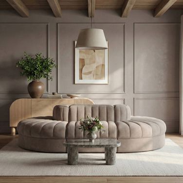 Rummi Velvet Performance Fabric Upholstered 6-Piece Modular Sectional In Taupe