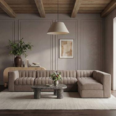 Rummi Velvet Performance Fabric Upholstered 6-Piece Modular Sectional In Taupe