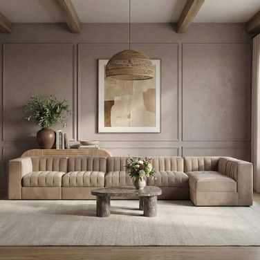 Rummi Velvet Performance Fabric Upholstered 6-Piece Modular Sectional In Taupe