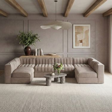 Rummi Velvet Performance Fabric Upholstered 6-Piece Modular Sectional In Taupe