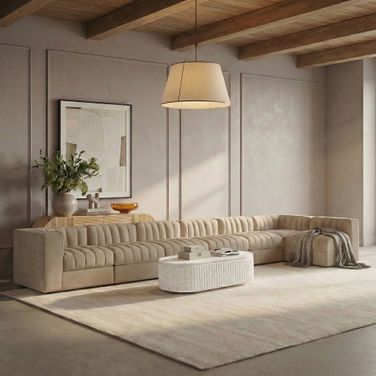 Rummi Velvet Performance Fabric Upholstered 7-Piece Modular Sectional In Beige