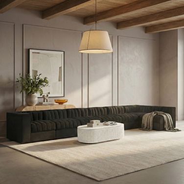 Rummi Velvet Performance Fabric Upholstered 7-Piece Modular Sectional In Black