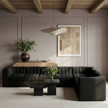 Rummi Velvet Performance Fabric Upholstered 7-Piece Modular Sectional In Black