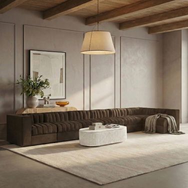 Rummi Velvet Performance Fabric Upholstered 7-Piece Modular Sectional In Brown
