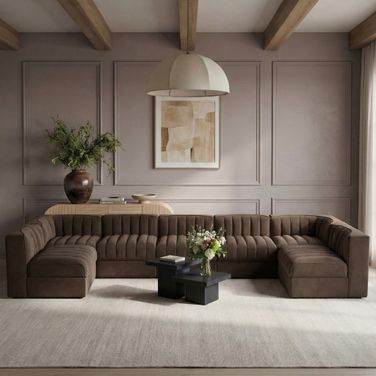 Rummi Velvet Performance Fabric Upholstered 7-Piece Modular Sectional In Brown