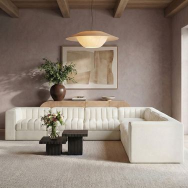 Rummi Velvet Performance Fabric Upholstered 7-Piece Modular Sectional In Cream