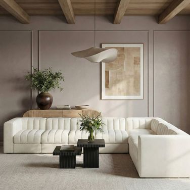 Rummi Velvet Performance Fabric Upholstered 7-Piece Modular Sectional In Cream