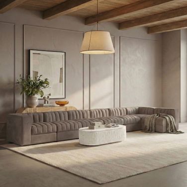 Rummi Velvet Performance Fabric Upholstered 7-Piece Modular Sectional In Taupe