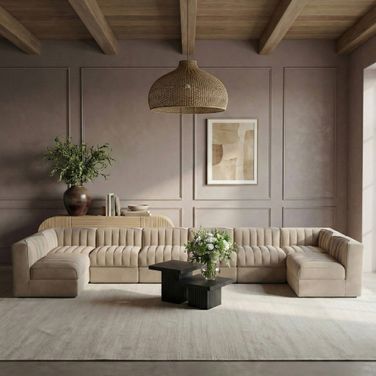 Rummi Velvet Performance Fabric Upholstered 8-Piece Modular Sectional In Beige