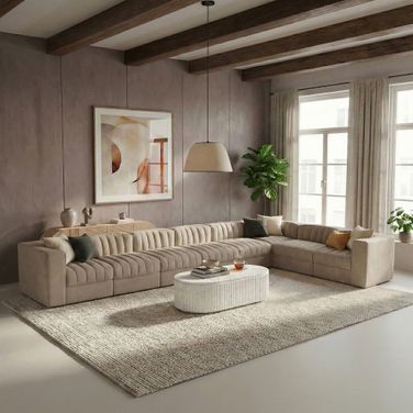 Rummi Velvet Performance Fabric Upholstered 8-Piece Modular Sectional In Beige