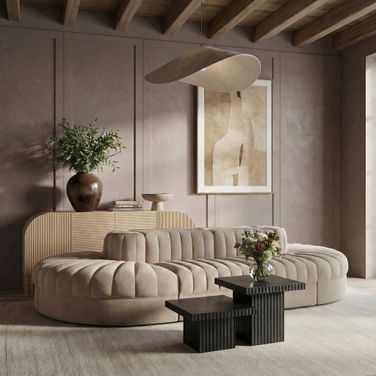 Rummi Velvet Performance Fabric Upholstered 8-Piece Modular Sectional In Beige