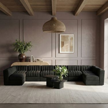 Rummi Velvet Performance Fabric Upholstered 8-Piece Modular Sectional In Black