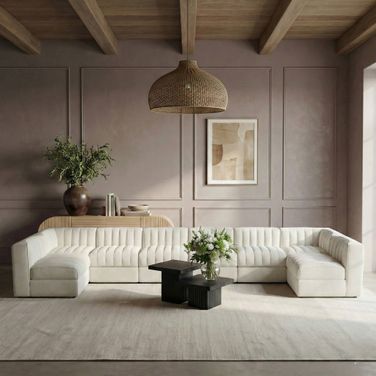 Rummi Velvet Performance Fabric Upholstered 8-Piece Modular Sectional In Cream