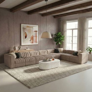 Rummi Velvet Performance Fabric Upholstered 8-Piece Modular Sectional In Taupe