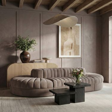 Rummi Velvet Performance Fabric Upholstered 8-Piece Modular Sectional In Taupe