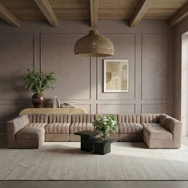 Rummi Velvet Performance Fabric Upholstered 8-Piece Modular Sectional In Taupe
