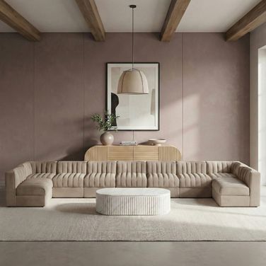 Rummi Velvet Performance Fabric Upholstered 9-Piece Modular Sectional In Beige