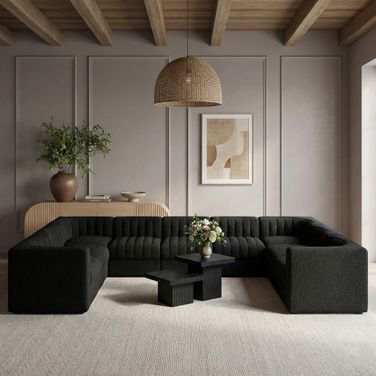 Rummi Velvet Performance Fabric Upholstered 9-Piece Modular Sectional In Black