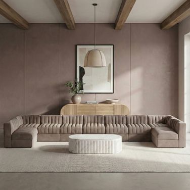 Rummi Velvet Performance Fabric Upholstered 9-Piece Modular Sectional In Taupe
