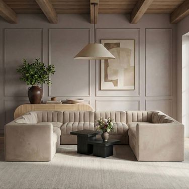 Rummi Velvet Performance Fabric Upholstered Modular Sectional In Beige